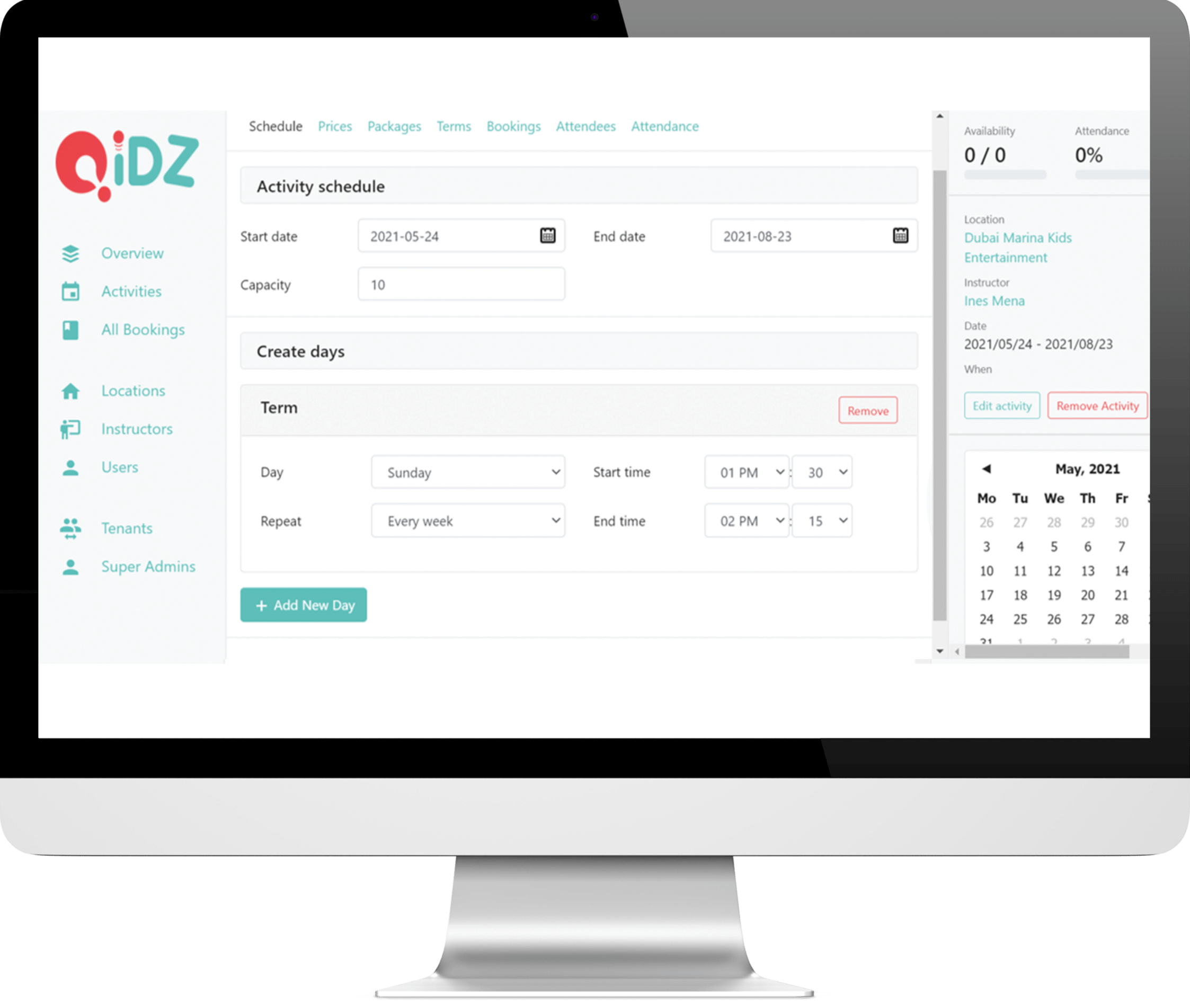 screenshot of QiDZ Booking Platform